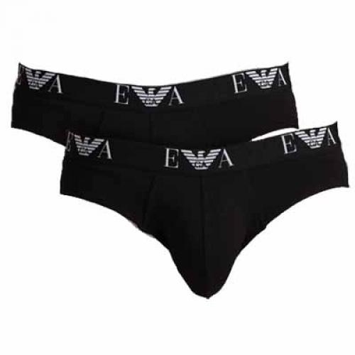 Emporio Armani Underwear - PACK 2 SLIPS COTON STRETCH Ceinture siglée - Blanc ou Noir Noir - Emporio armani underwear homme